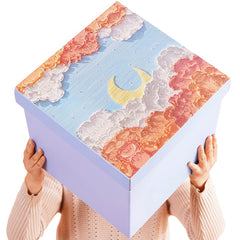 Tender Moon Oil Painting Light Blue Cardboard Art Gift Box