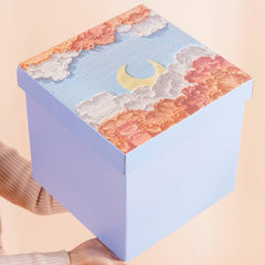 Tender Moon Oil Painting Light Blue Cardboard Art Gift Box